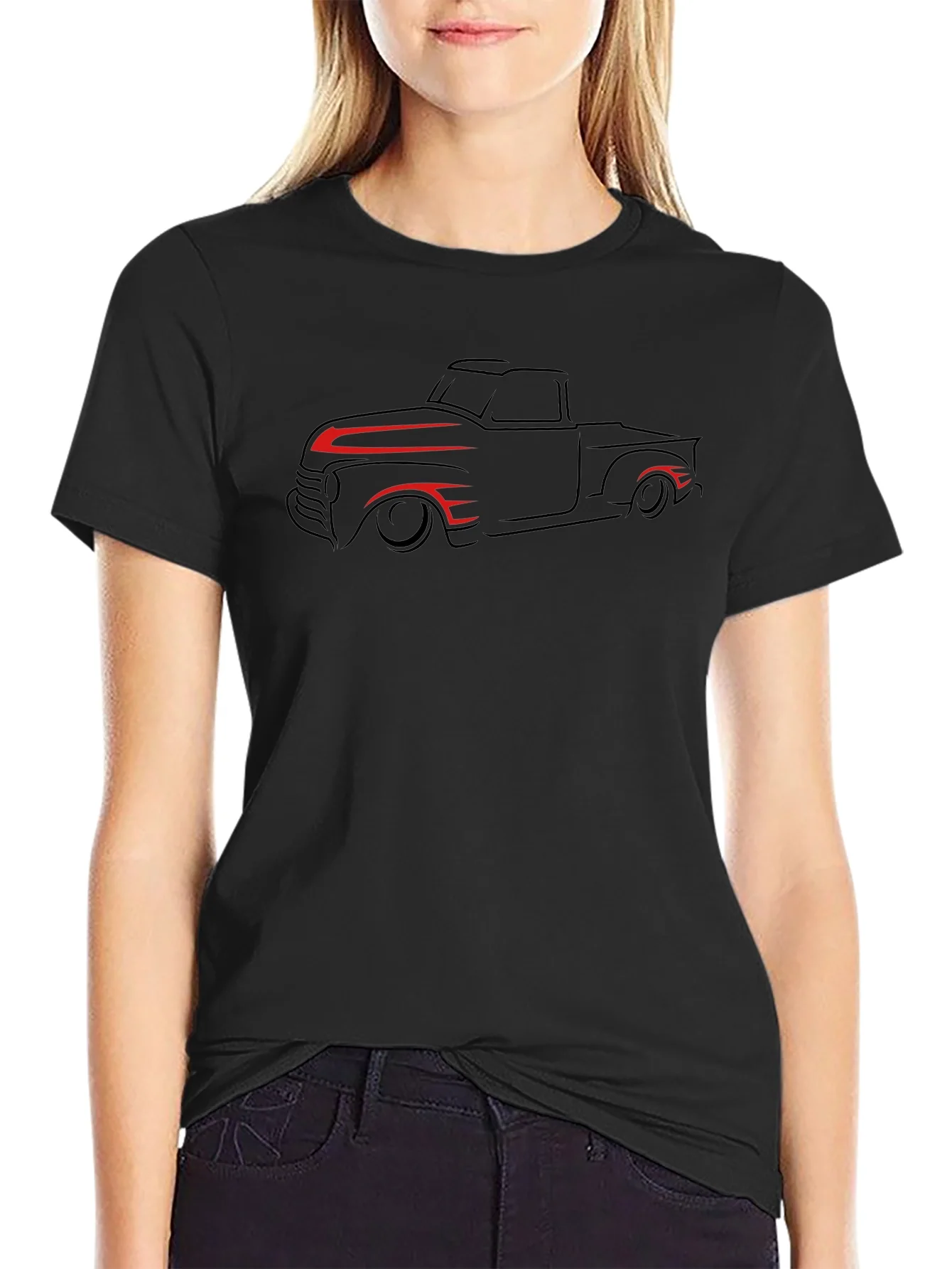 Camiseta Negra con Dise?o de Camioneta Cl¨¢sica