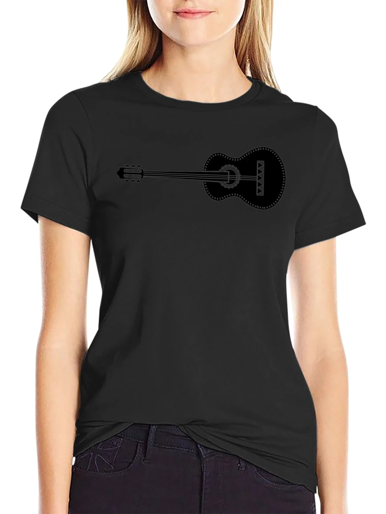 Camiseta Negra con Dise?o de Guitarra Ac¨²stica
