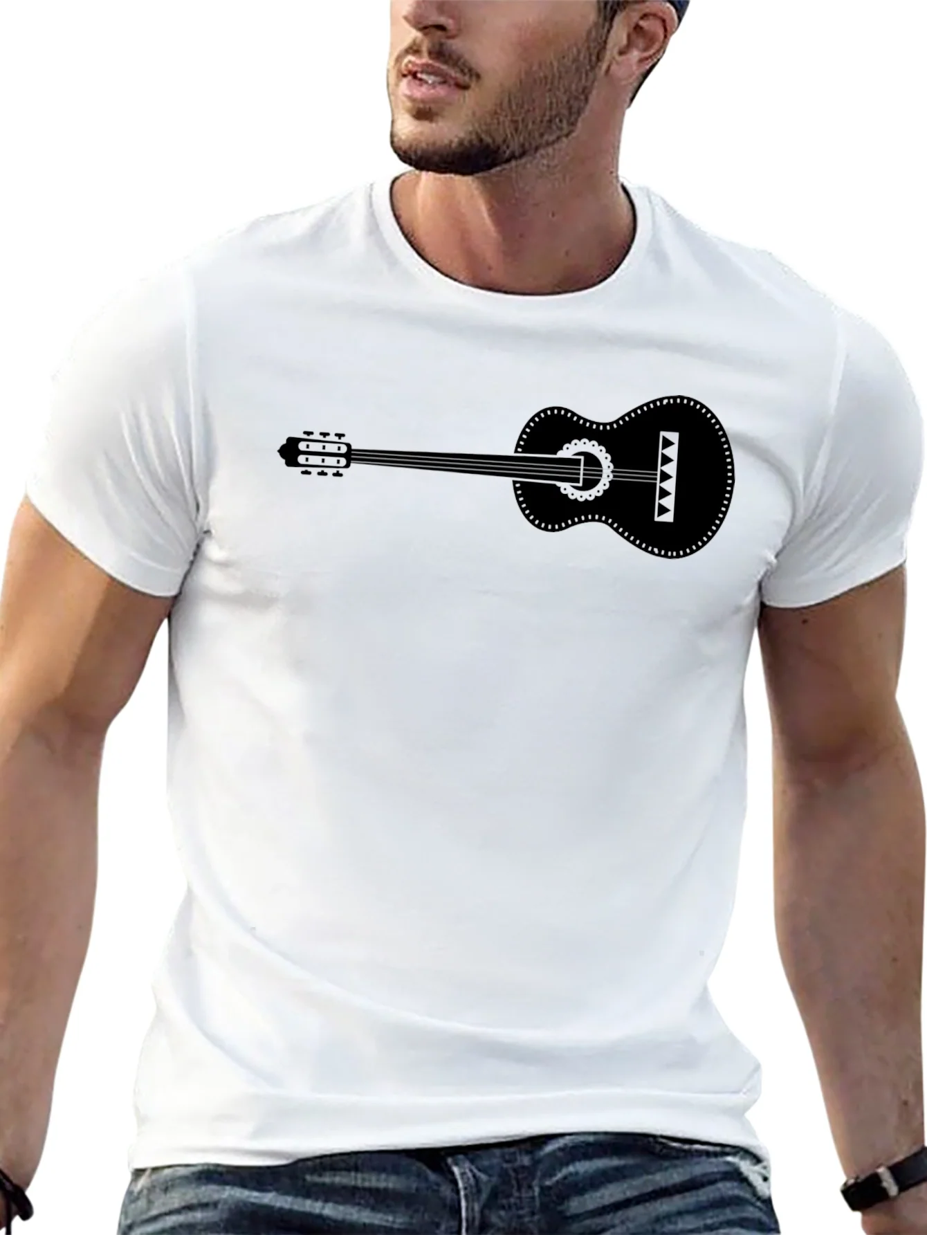 Camiseta Negra con Dise?o de Guitarra Ac¨²stica