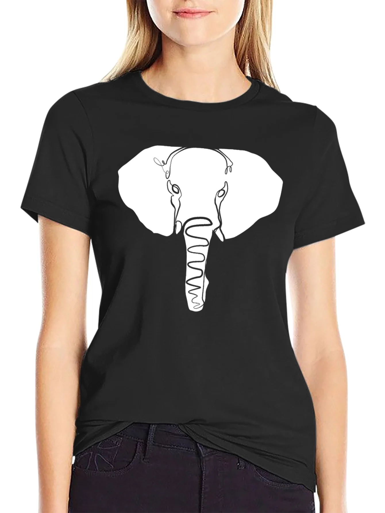 Rebbecca Elephant Outline Graphic Print Black T-Shirt