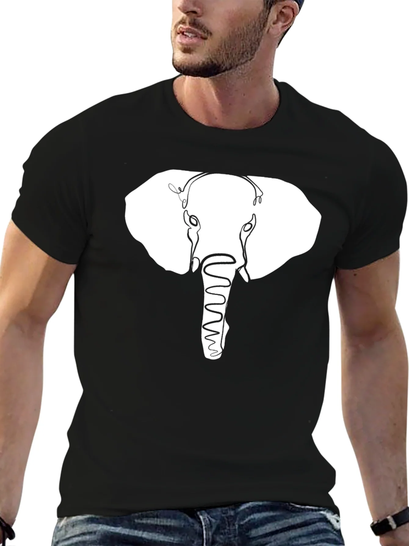 Rebbecca Elephant Outline Graphic Print Black T-Shirt