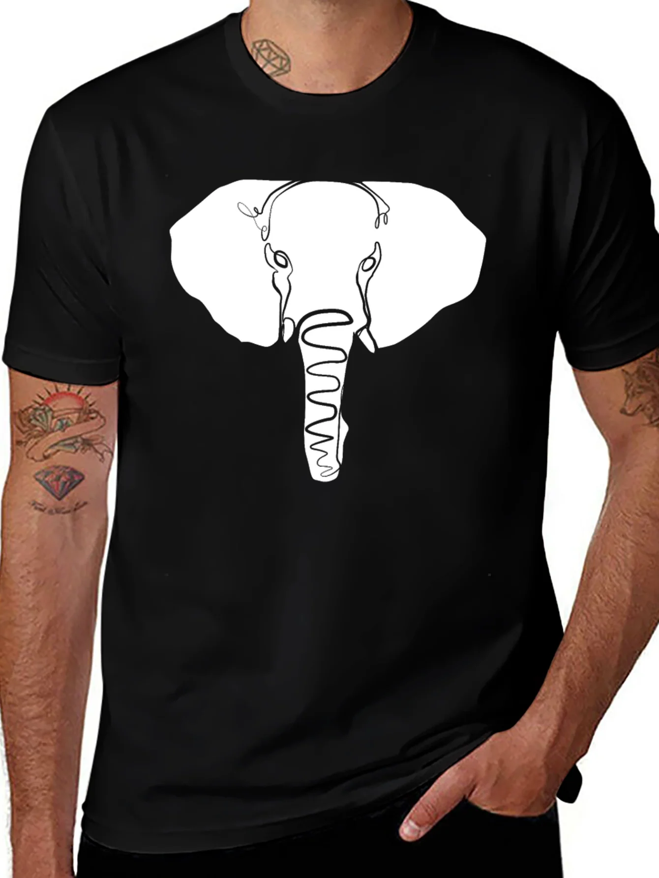 Rebbecca Elephant Outline Graphic Print Black T-Shirt