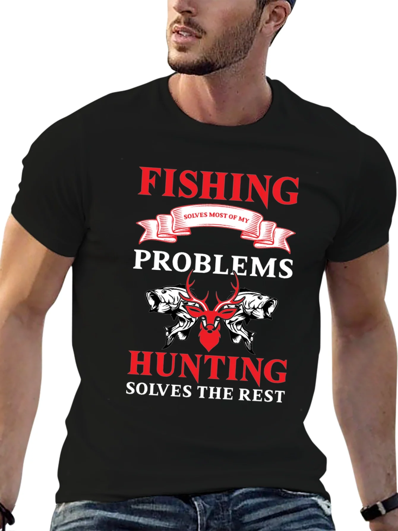 Camiseta Hombre Pesca y Caza Soluciona Problemas