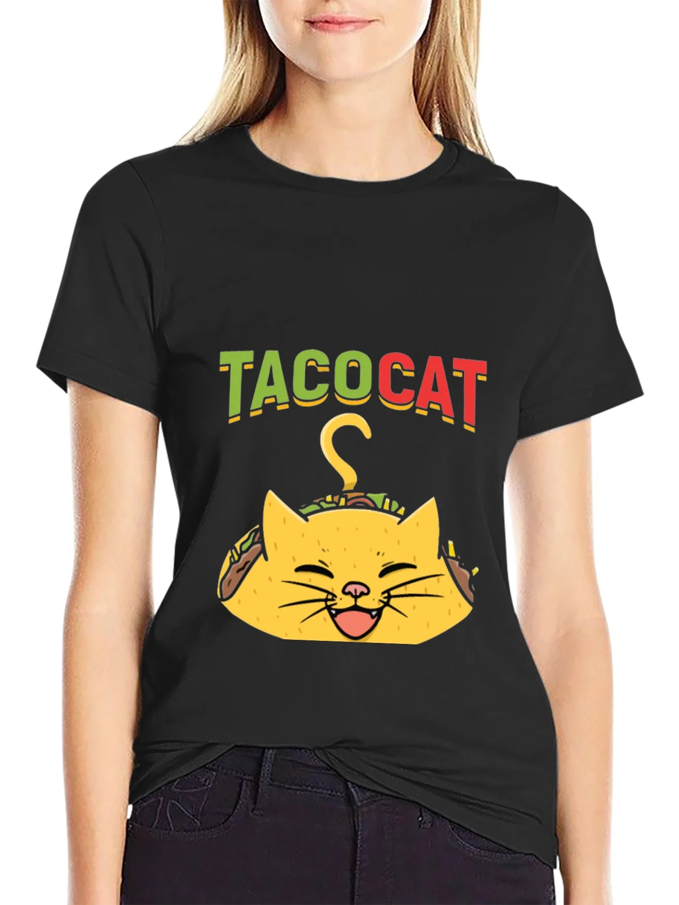 Rebbecca Taco Cat Graphic Tee - Funny Black T-Shirt