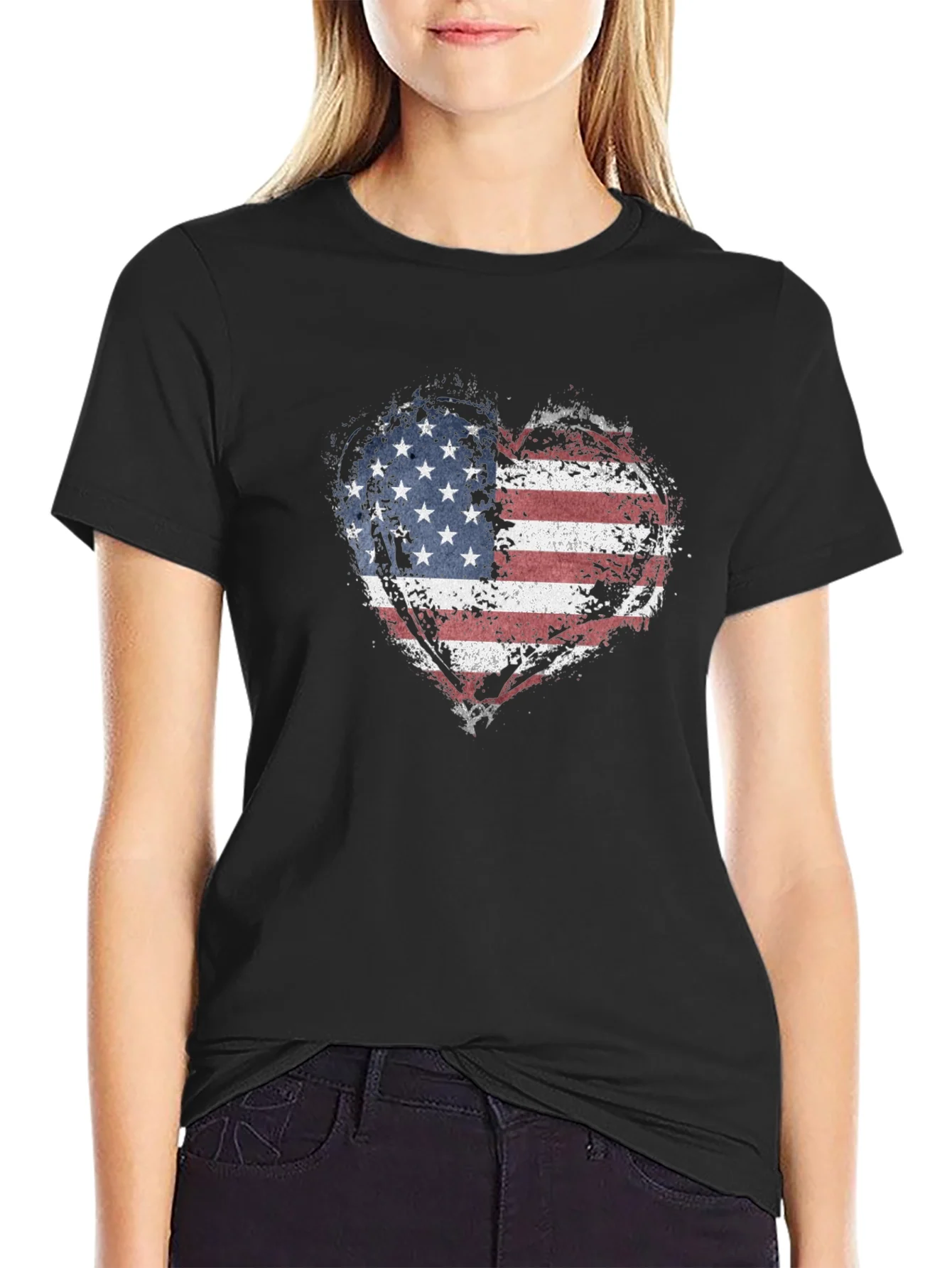 Camiseta Negra Coraz¨®n Bandera USA