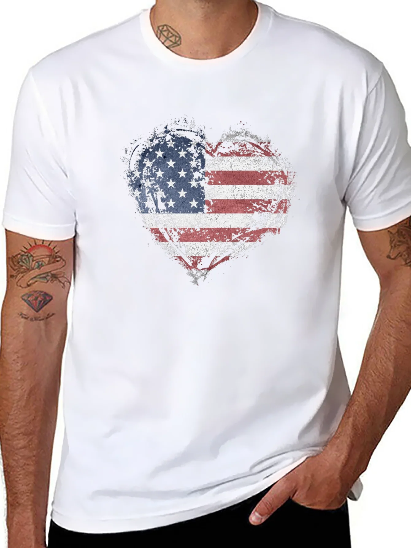 Camiseta Negra Coraz¨®n Bandera USA