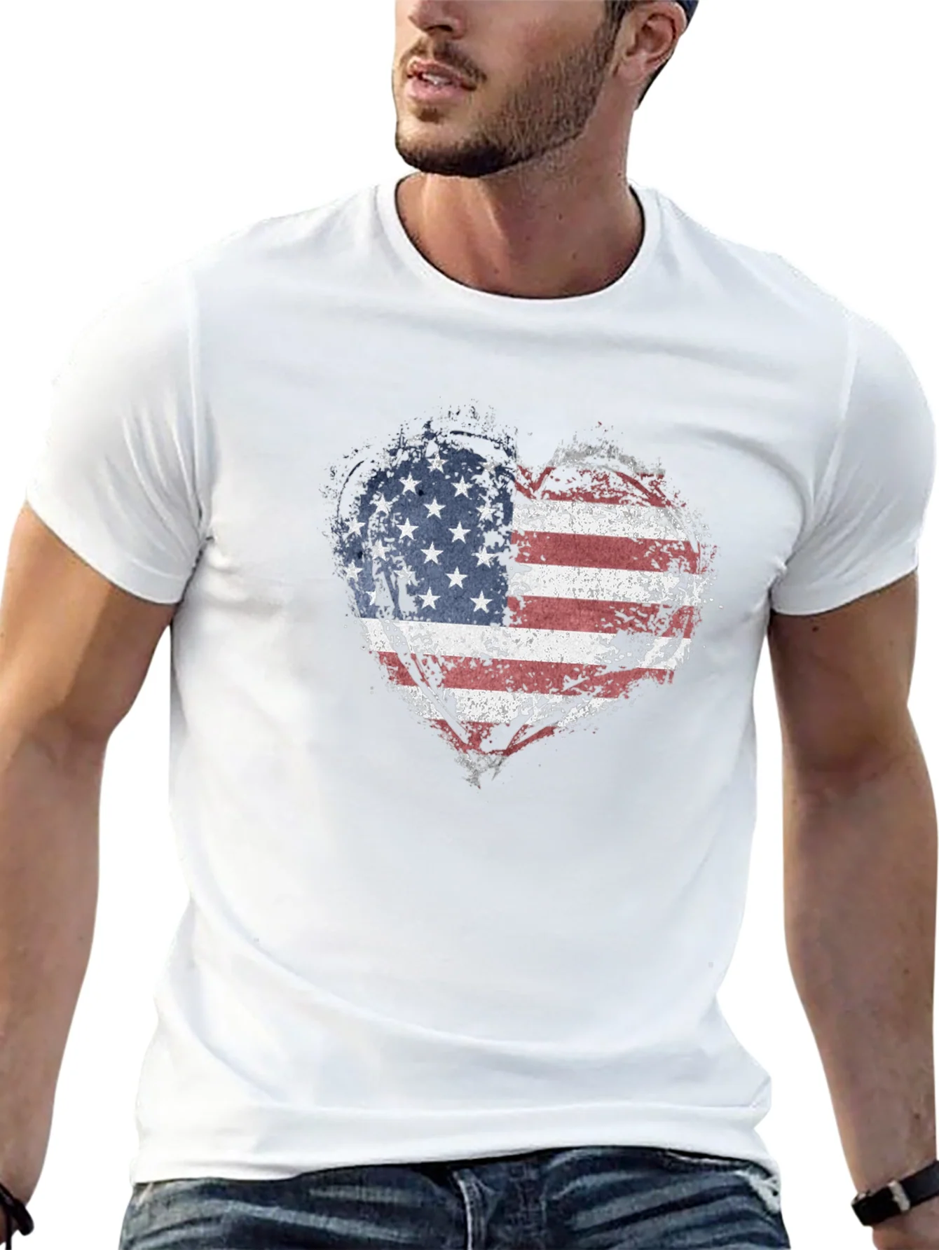 Camiseta Negra Coraz¨®n Bandera USA