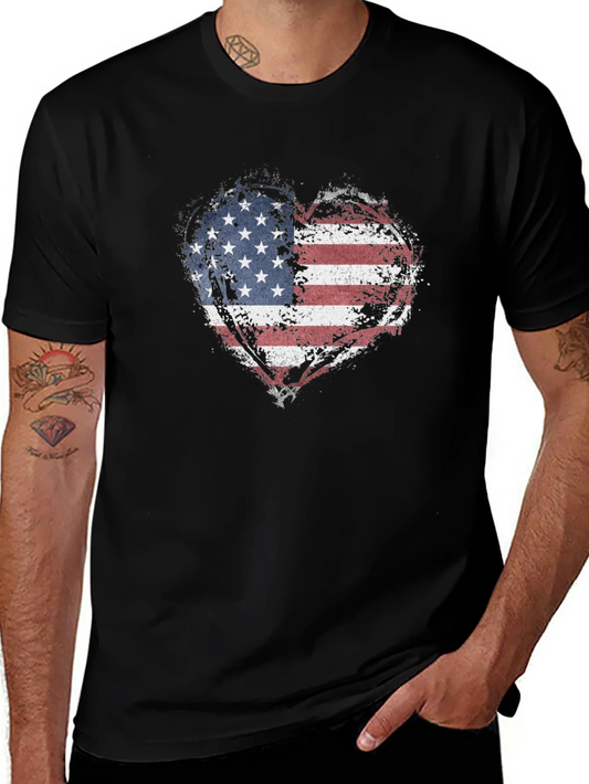 Camiseta Negra Coraz¨®n Bandera USA