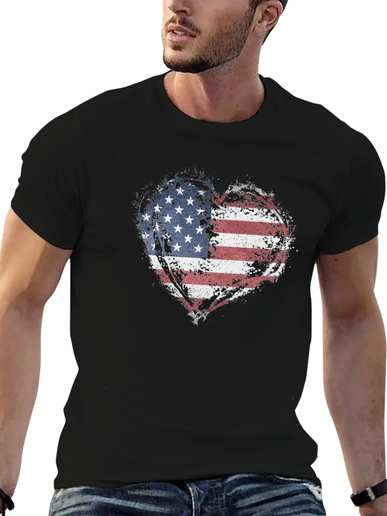 Camiseta Negra Coraz¨®n Bandera USA