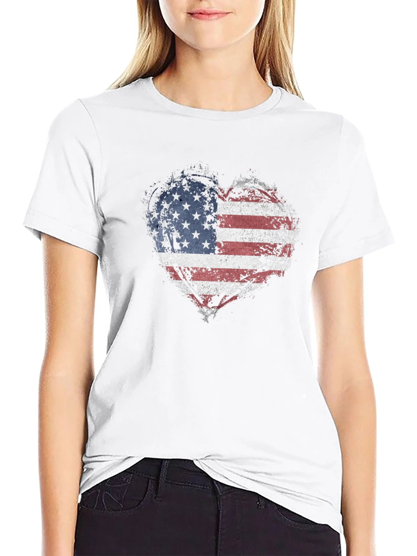 Camiseta Negra Coraz¨®n Bandera USA