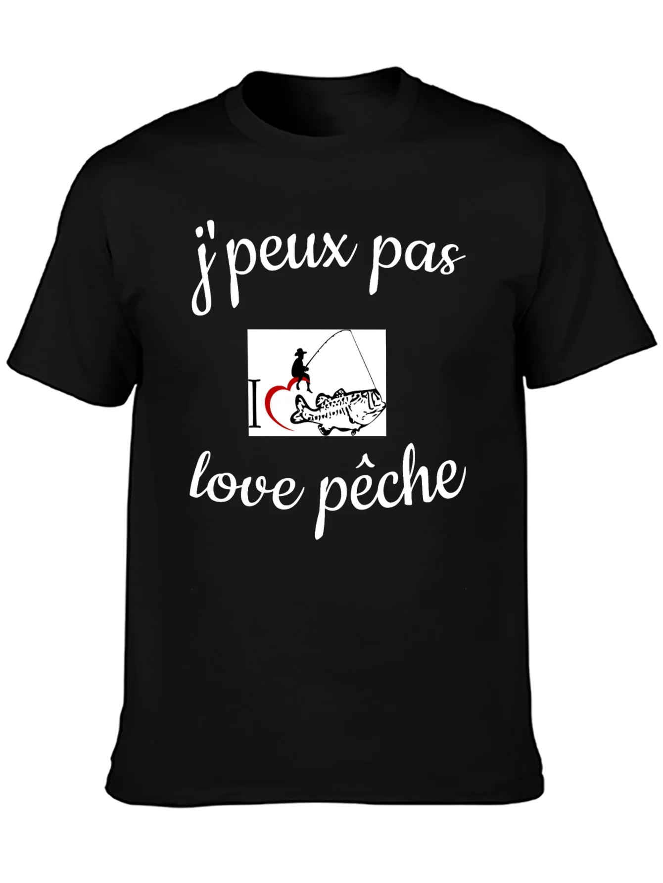 Camiseta Negra Amo la Pesca Casual para Hombre