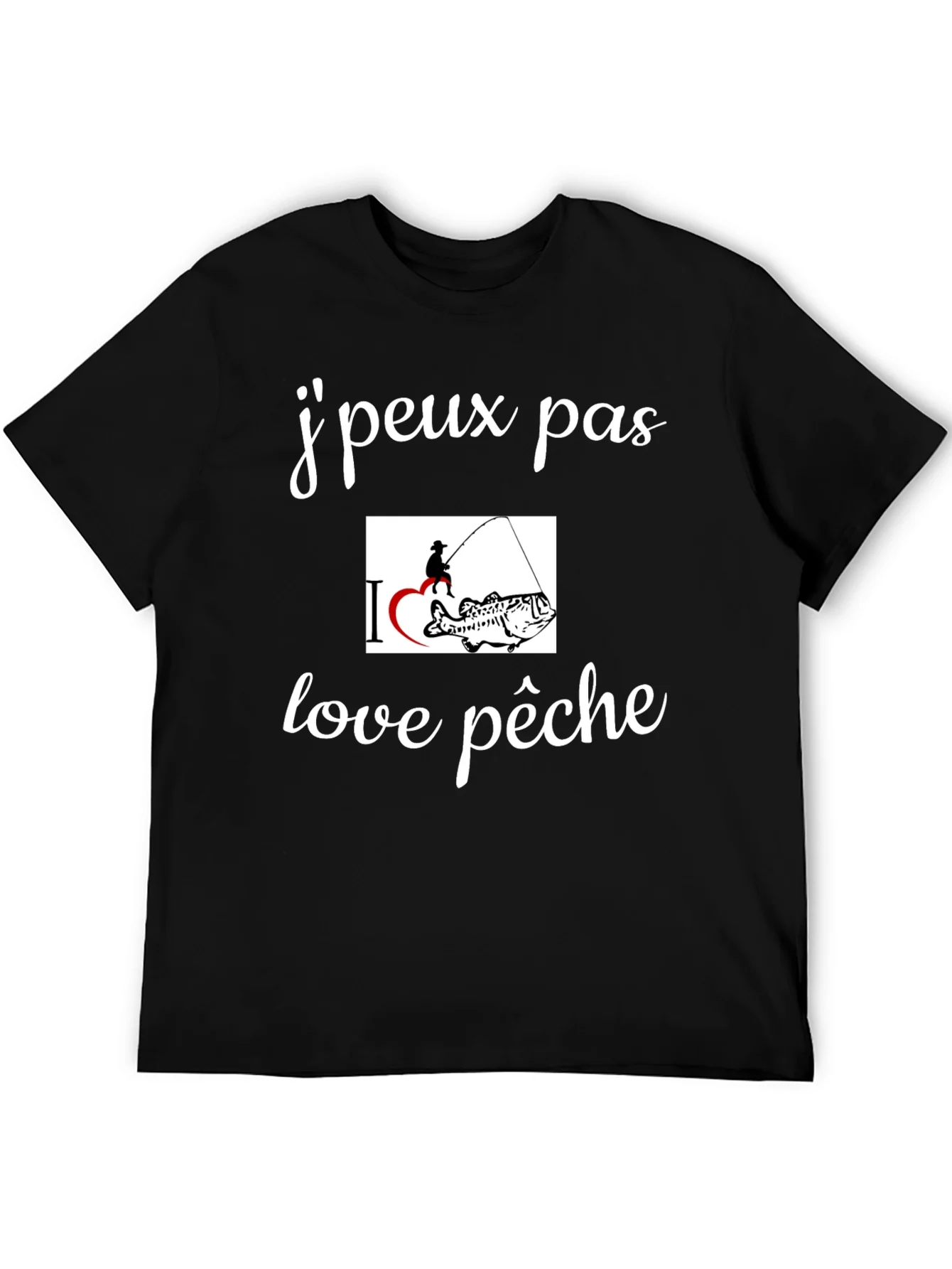 Camiseta Negra Amo la Pesca Casual para Hombre