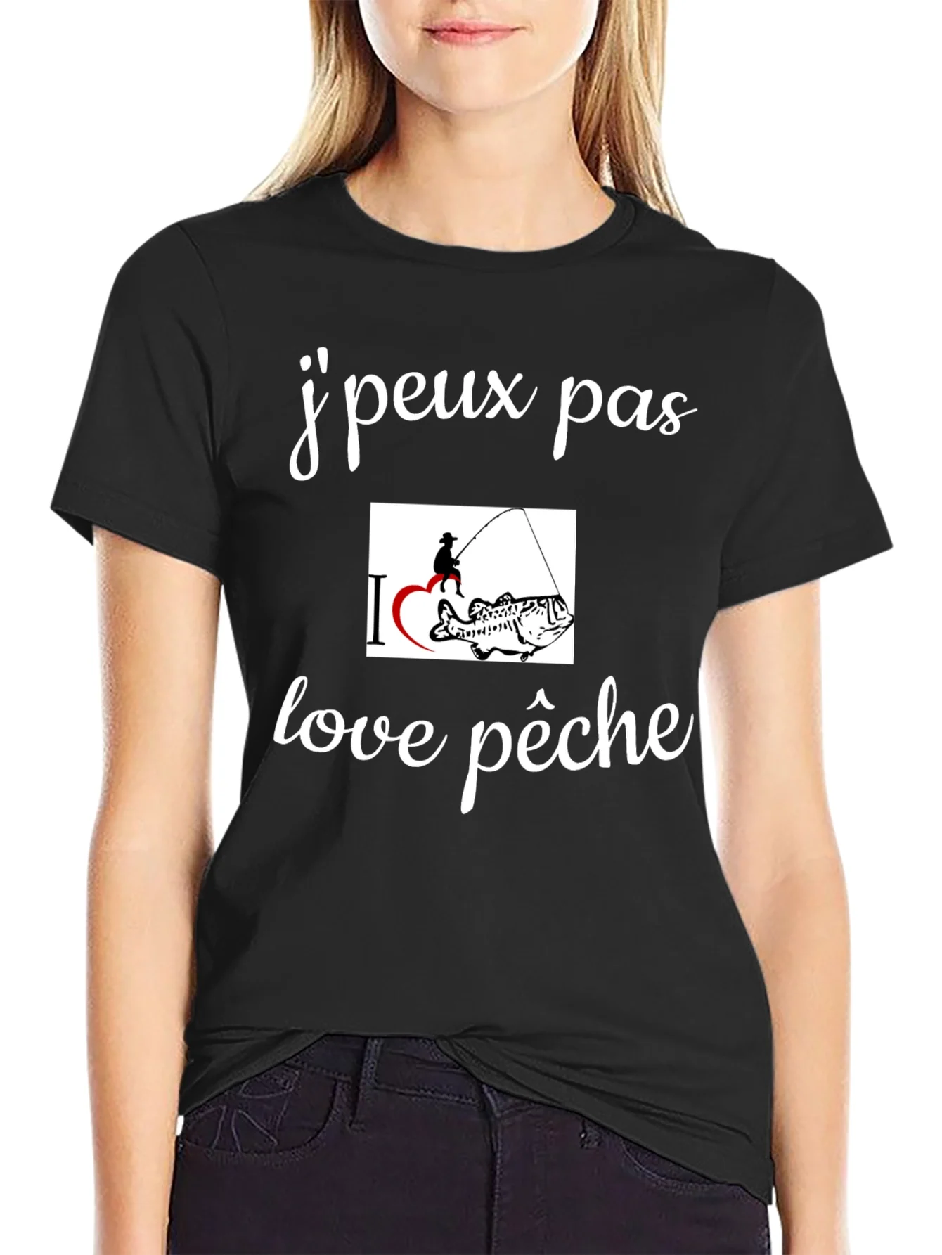Camiseta Negra Amo la Pesca Casual para Hombre