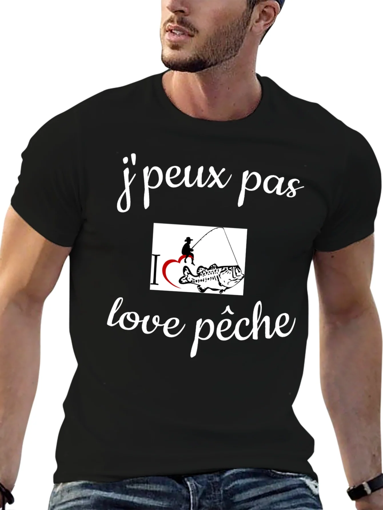 Camiseta Negra Amo la Pesca Casual para Hombre