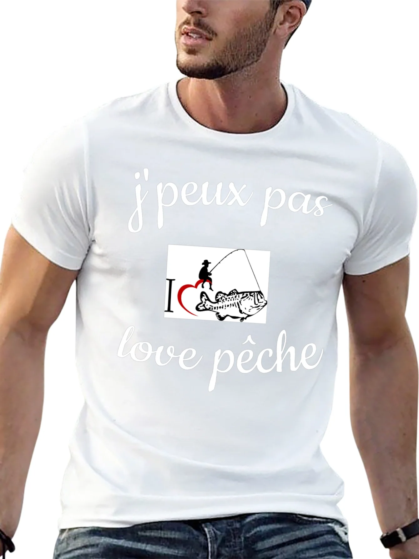 Camiseta Negra Amo la Pesca Casual para Hombre