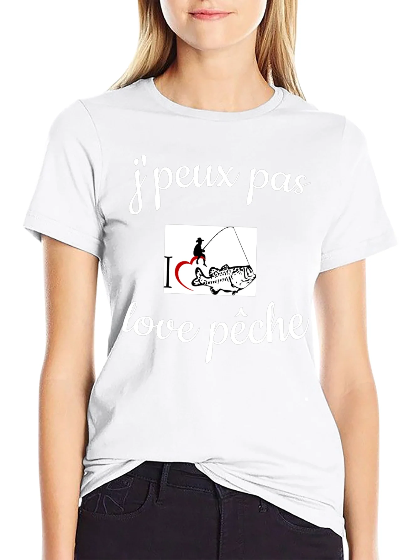Camiseta Negra Amo la Pesca Casual para Hombre