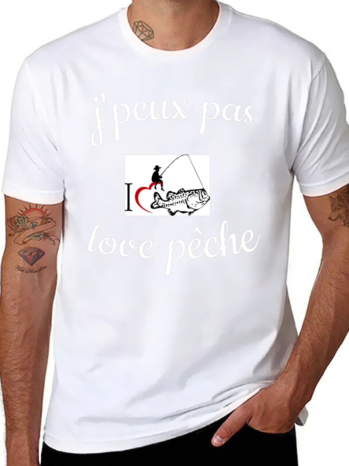 Camiseta Negra Amo la Pesca Casual para Hombre