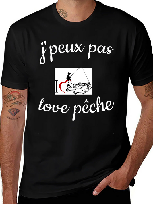 Camiseta Negra Amo la Pesca Casual para Hombre