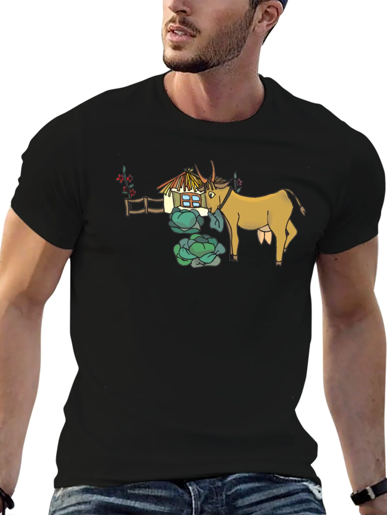 Rebbecca Quirky Cow & Farmhouse Graphic Tee - Black