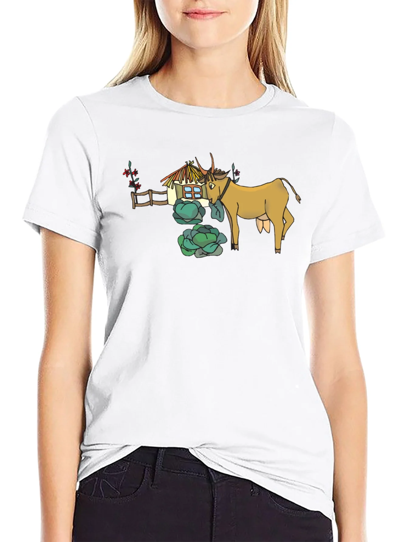Rebbecca Quirky Cow & Farmhouse Graphic Tee - Black