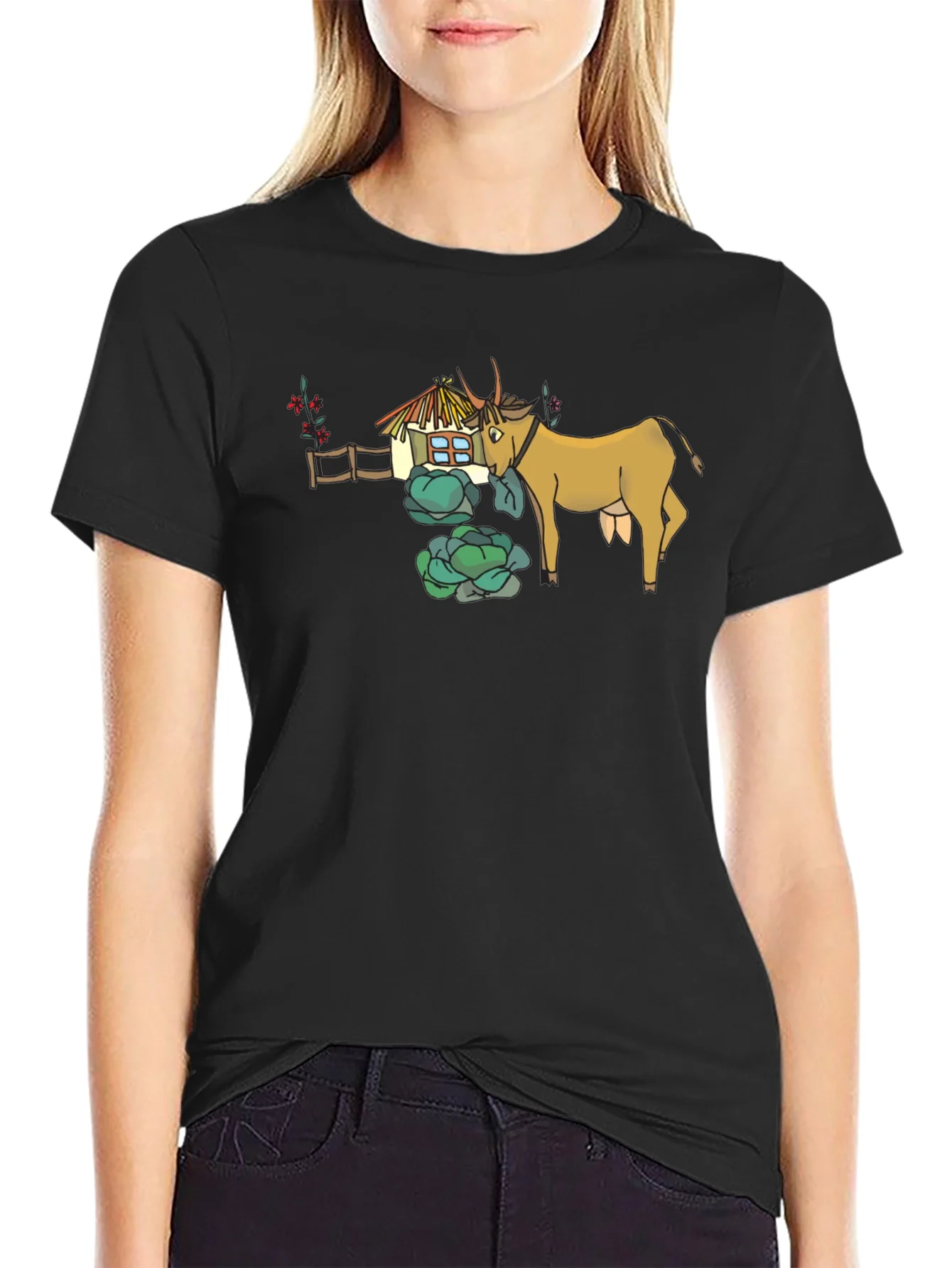 Rebbecca Quirky Cow & Farmhouse Graphic Tee - Black