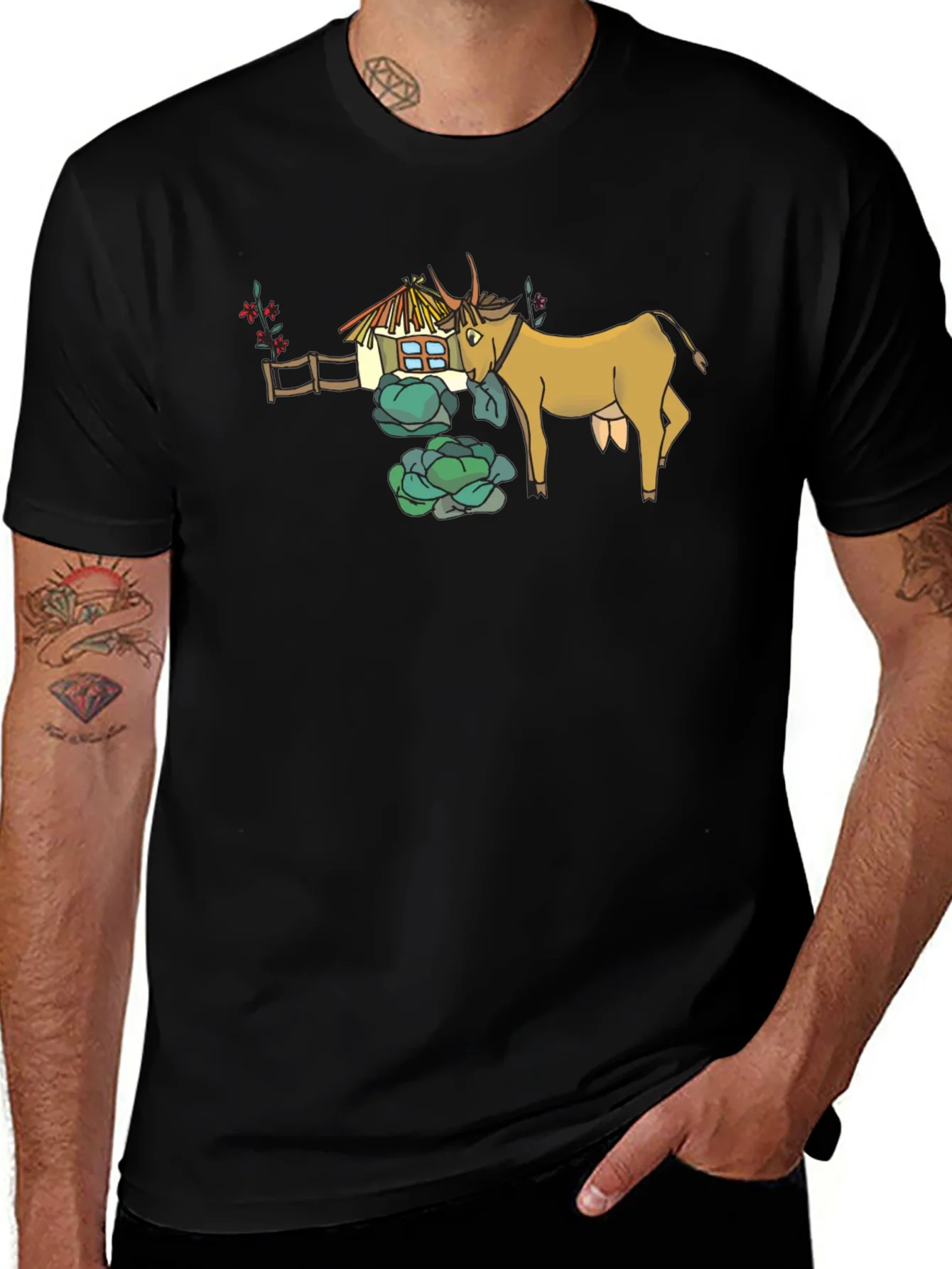 Rebbecca Quirky Cow & Farmhouse Graphic Tee - Black
