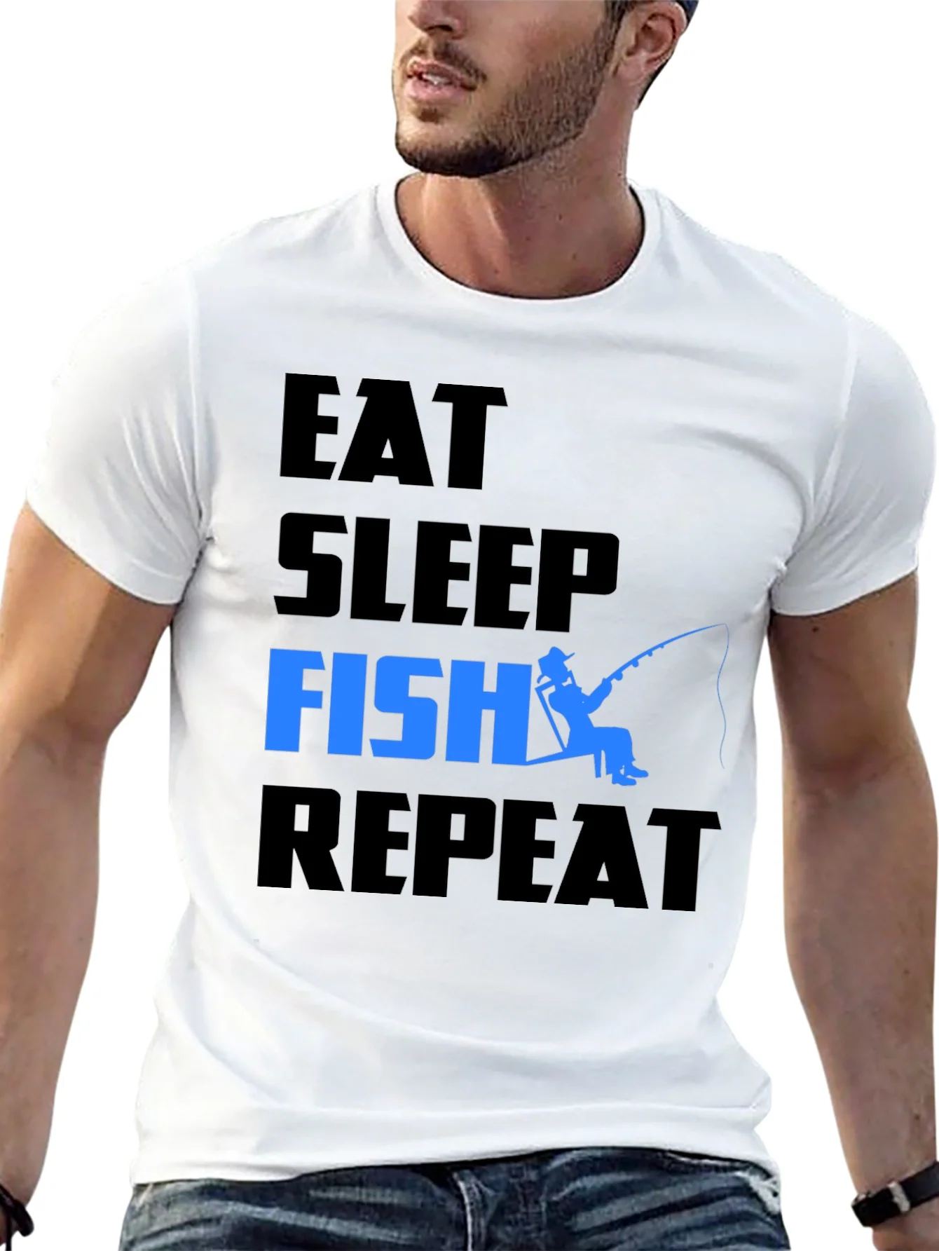 Camiseta Hombre: Come Duerme Pesca Repite - Dise?o ¨²nico