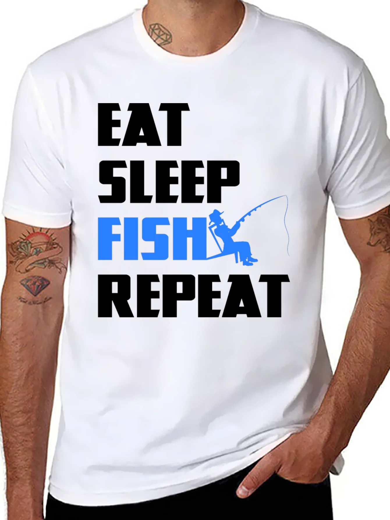 Camiseta Hombre: Come Duerme Pesca Repite - Dise?o ¨²nico