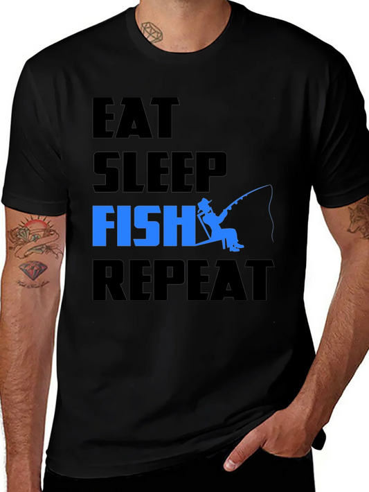 Camiseta Hombre: Come Duerme Pesca Repite - Dise?o ¨²nico