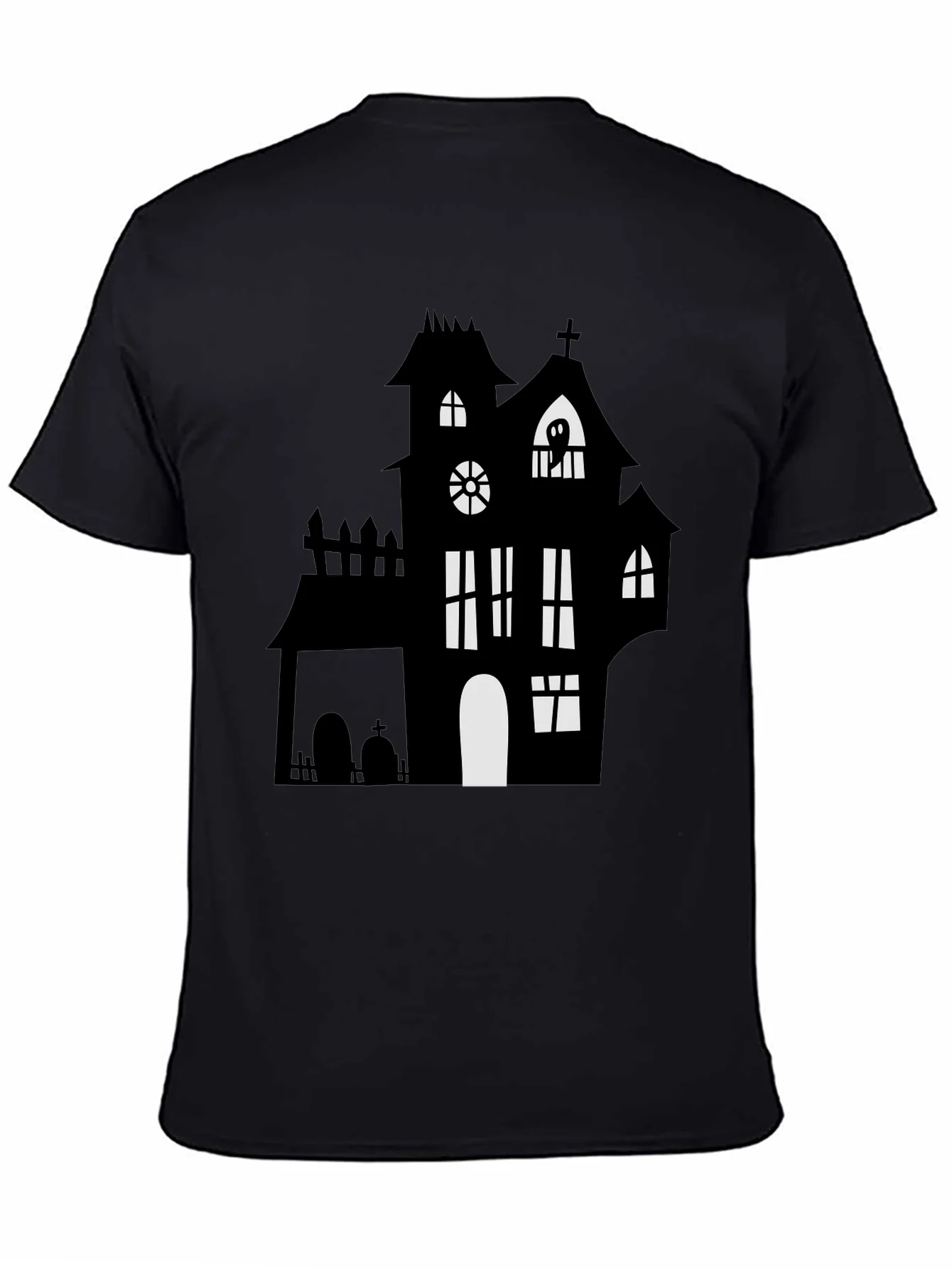 Rebbecca Spooky Halloween Haunted House Graphic Tee - Black