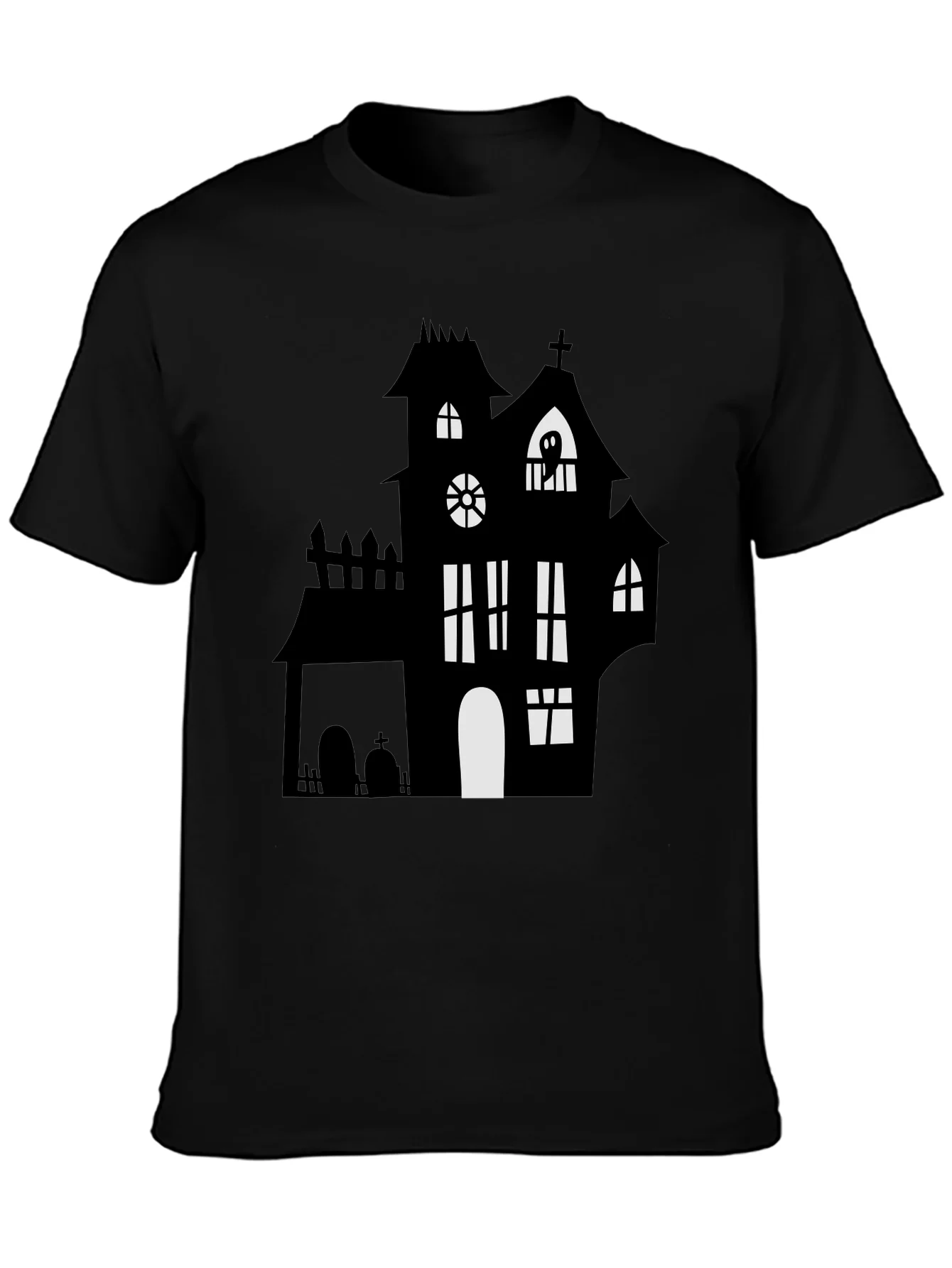 Rebbecca Spooky Halloween Haunted House Graphic Tee - Black
