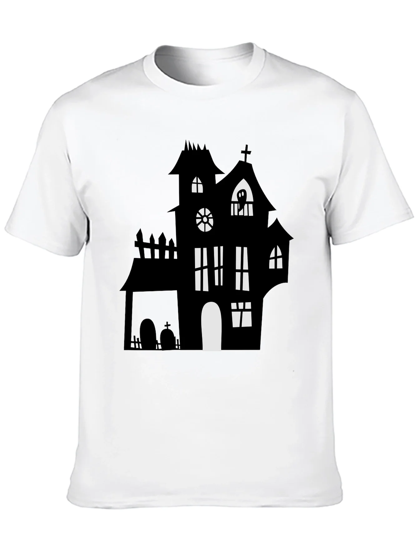 Rebbecca Spooky Halloween Haunted House Graphic Tee - Black