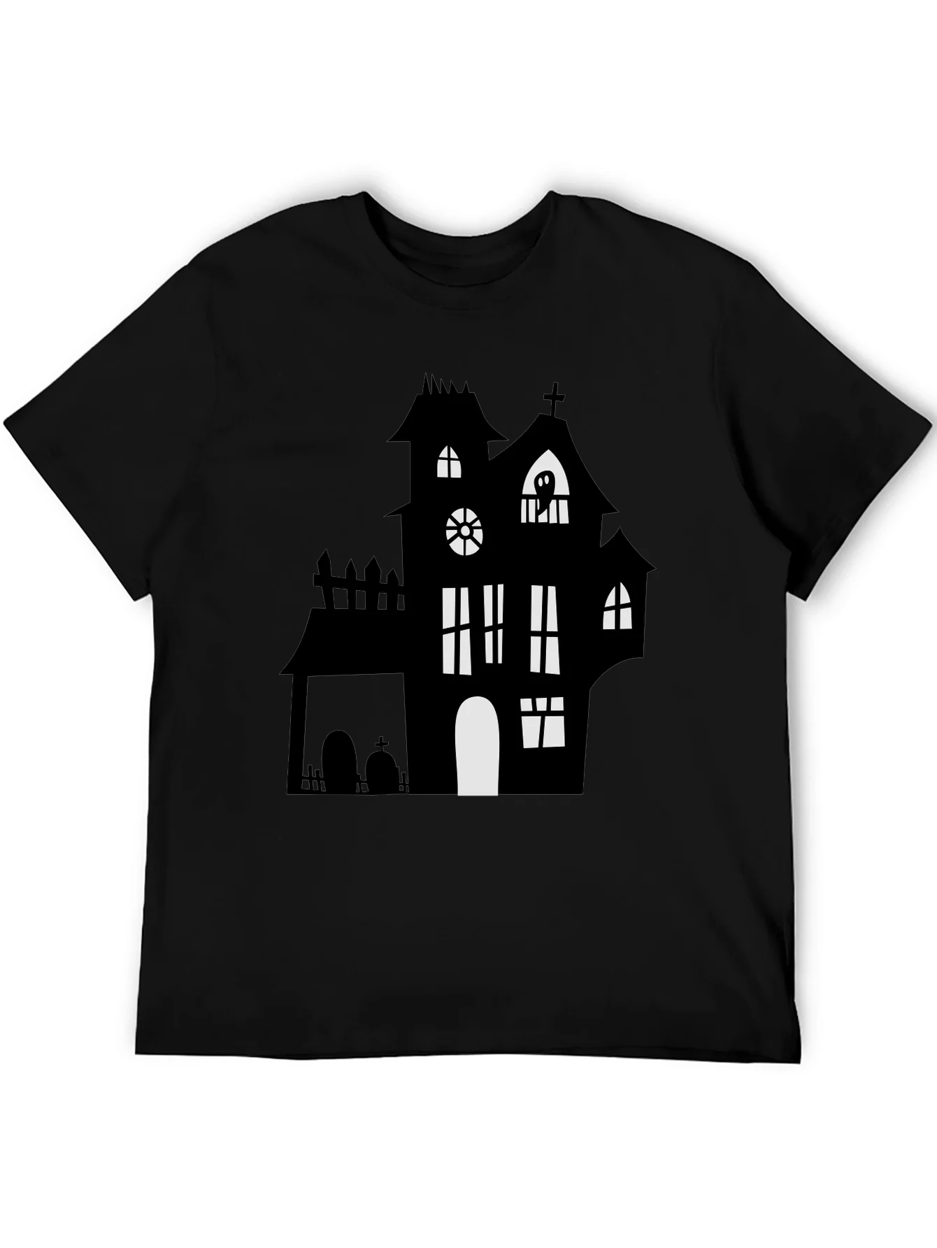 Rebbecca Spooky Halloween Haunted House Graphic Tee - Black