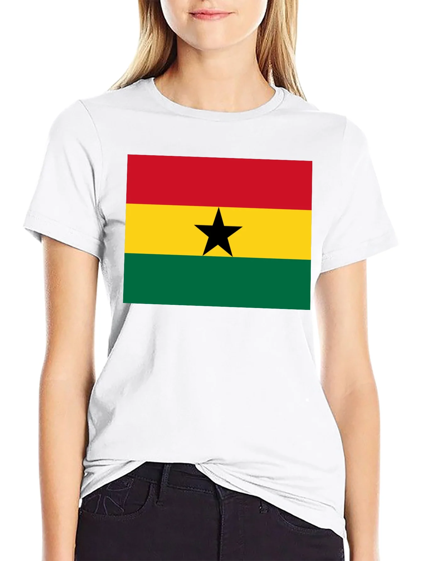 Rebbecca Ghana Flag Graphic Tee - Black Cotton T-Shirt