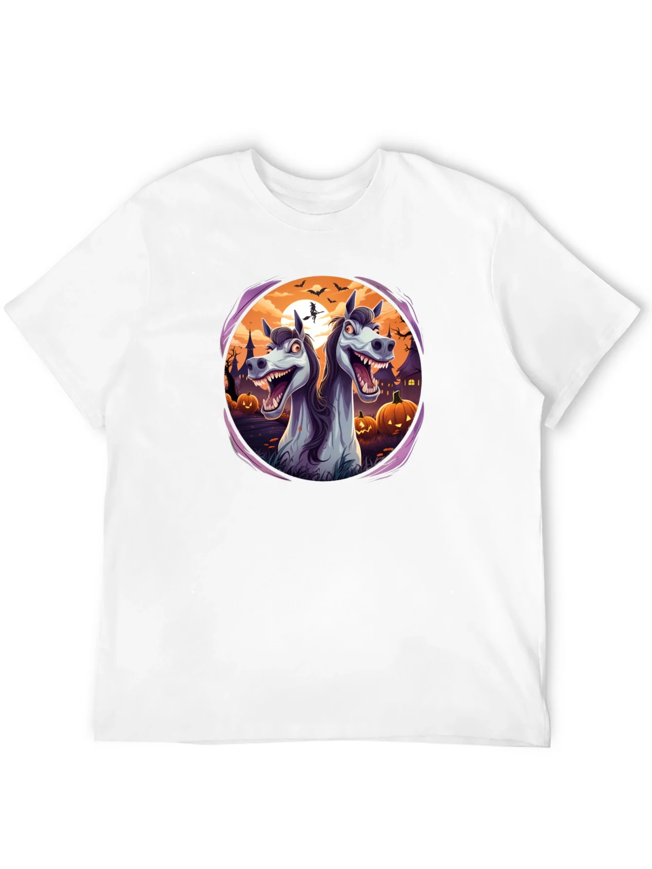 Camiseta Negra con Dise?o Halloween de Caballos
