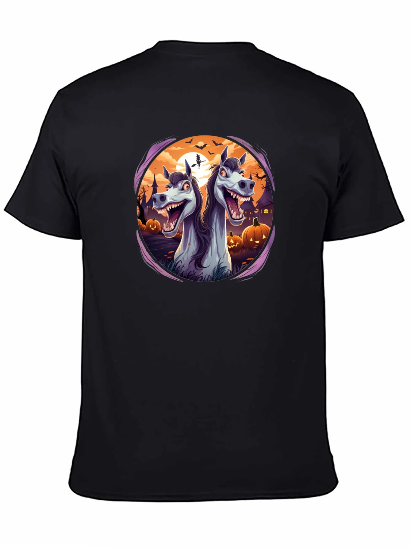 Camiseta Negra con Dise?o Halloween de Caballos
