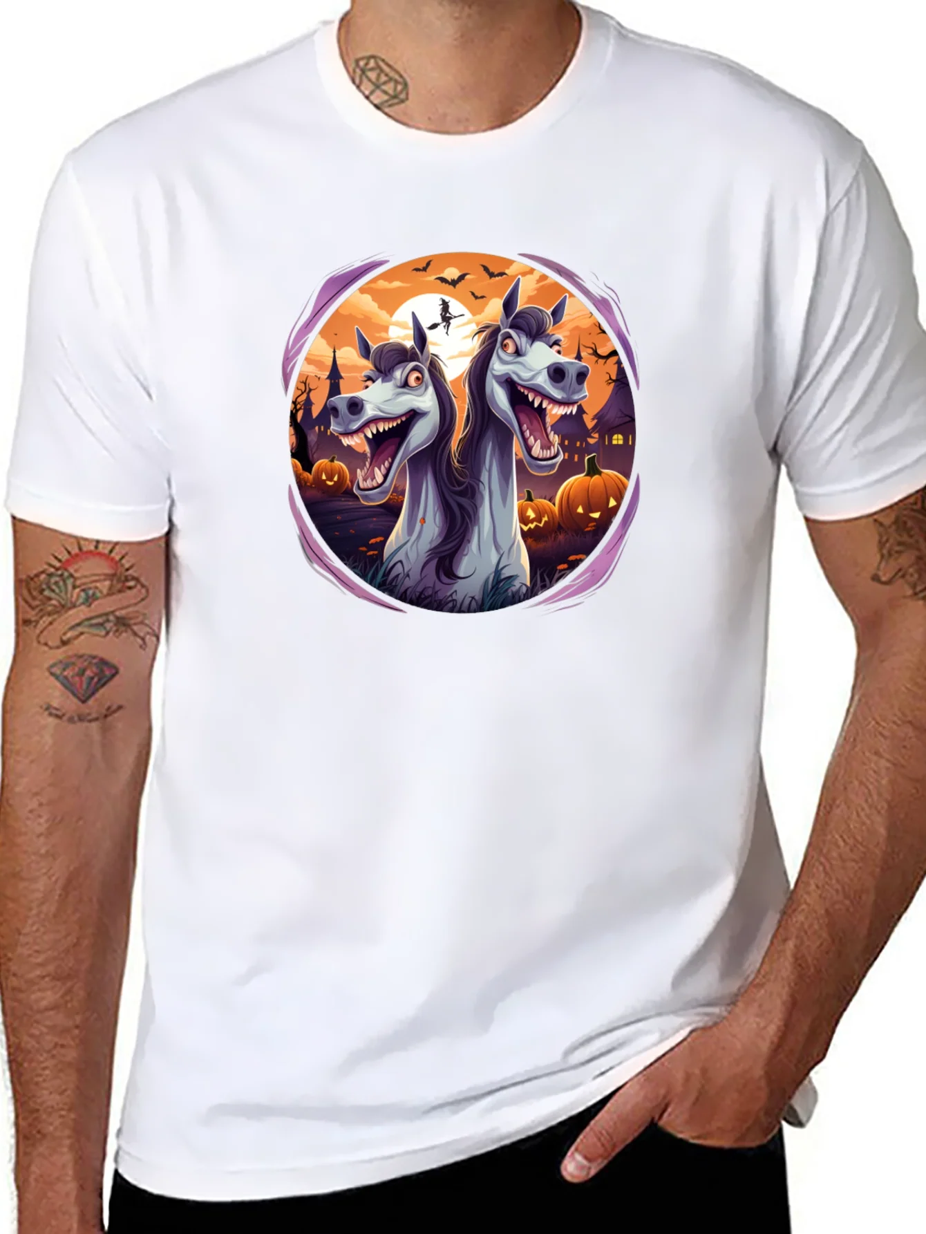 Camiseta Negra con Dise?o Halloween de Caballos