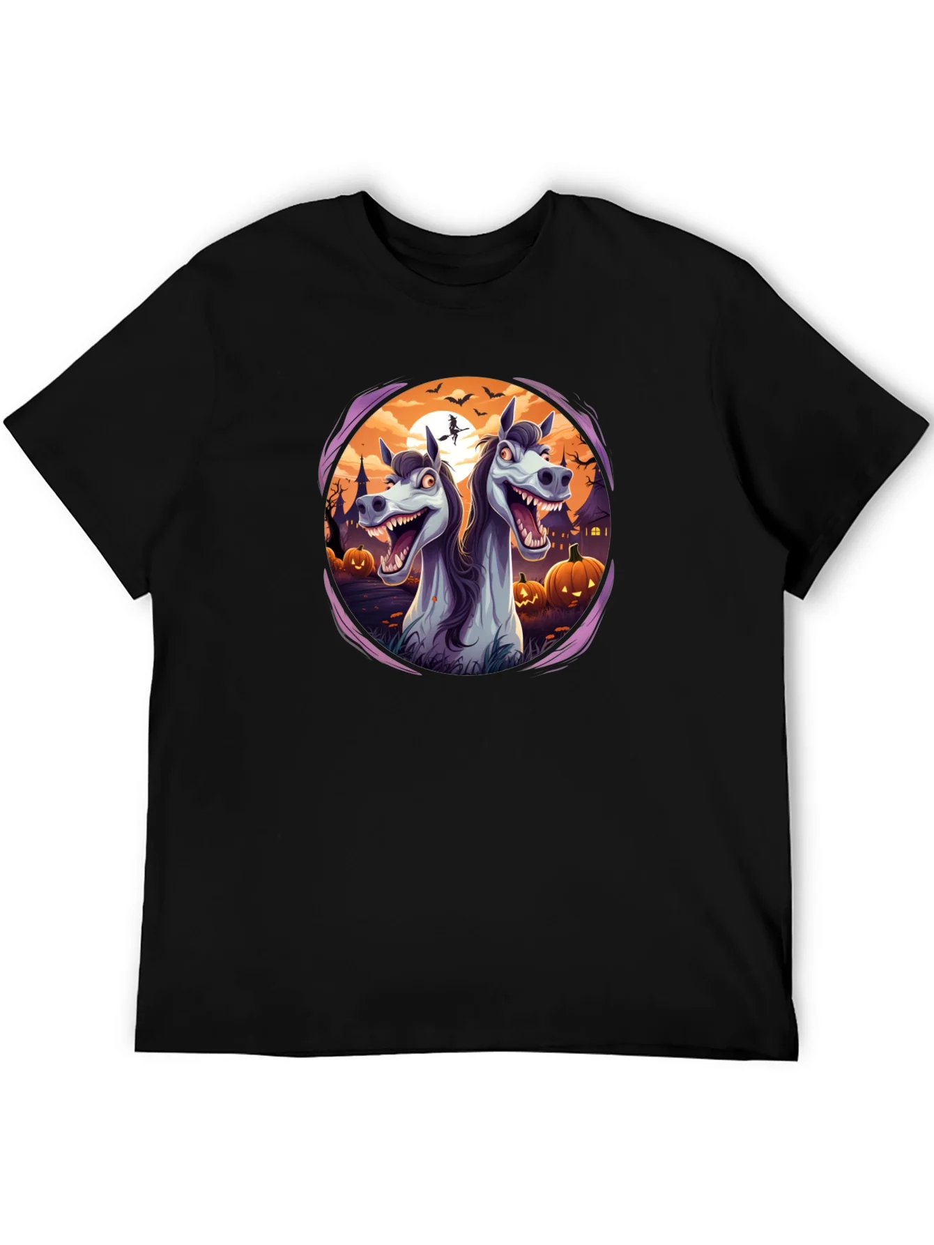 Camiseta Negra con Dise?o Halloween de Caballos
