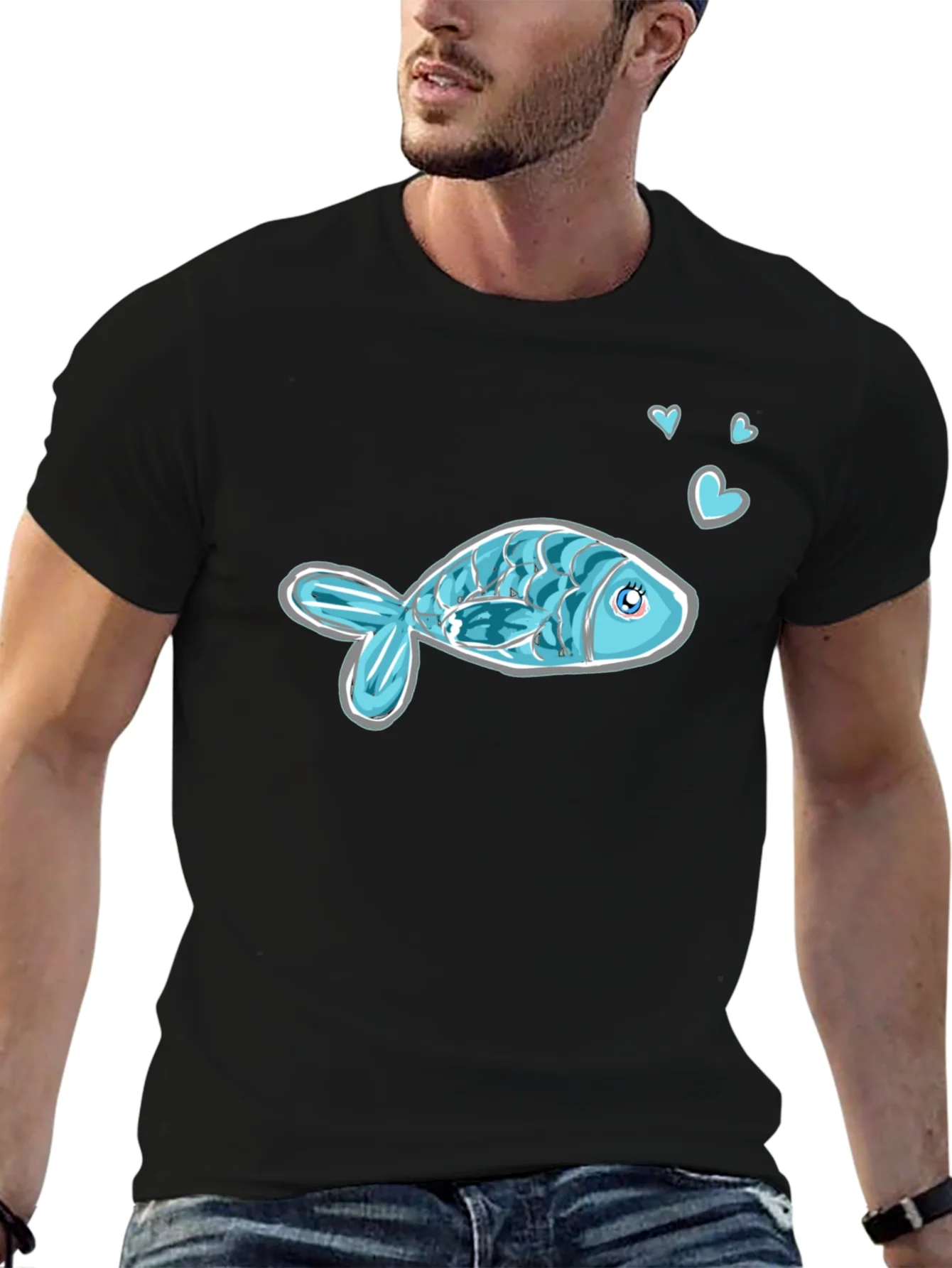 Rebbecca Cute Fish Graphic Tee - Black Casual Shirt