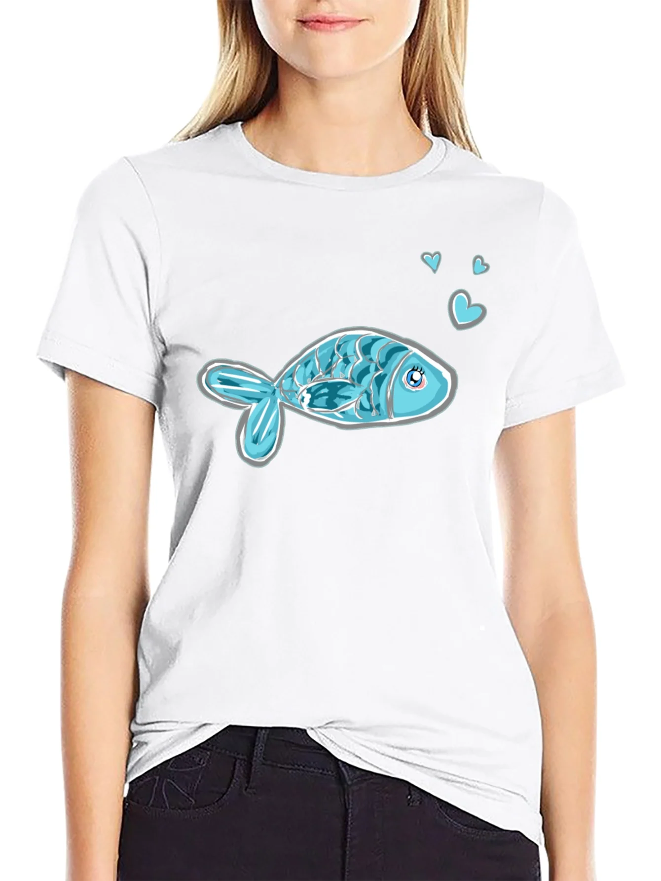 Rebbecca Cute Fish Graphic Tee - Black Casual Shirt