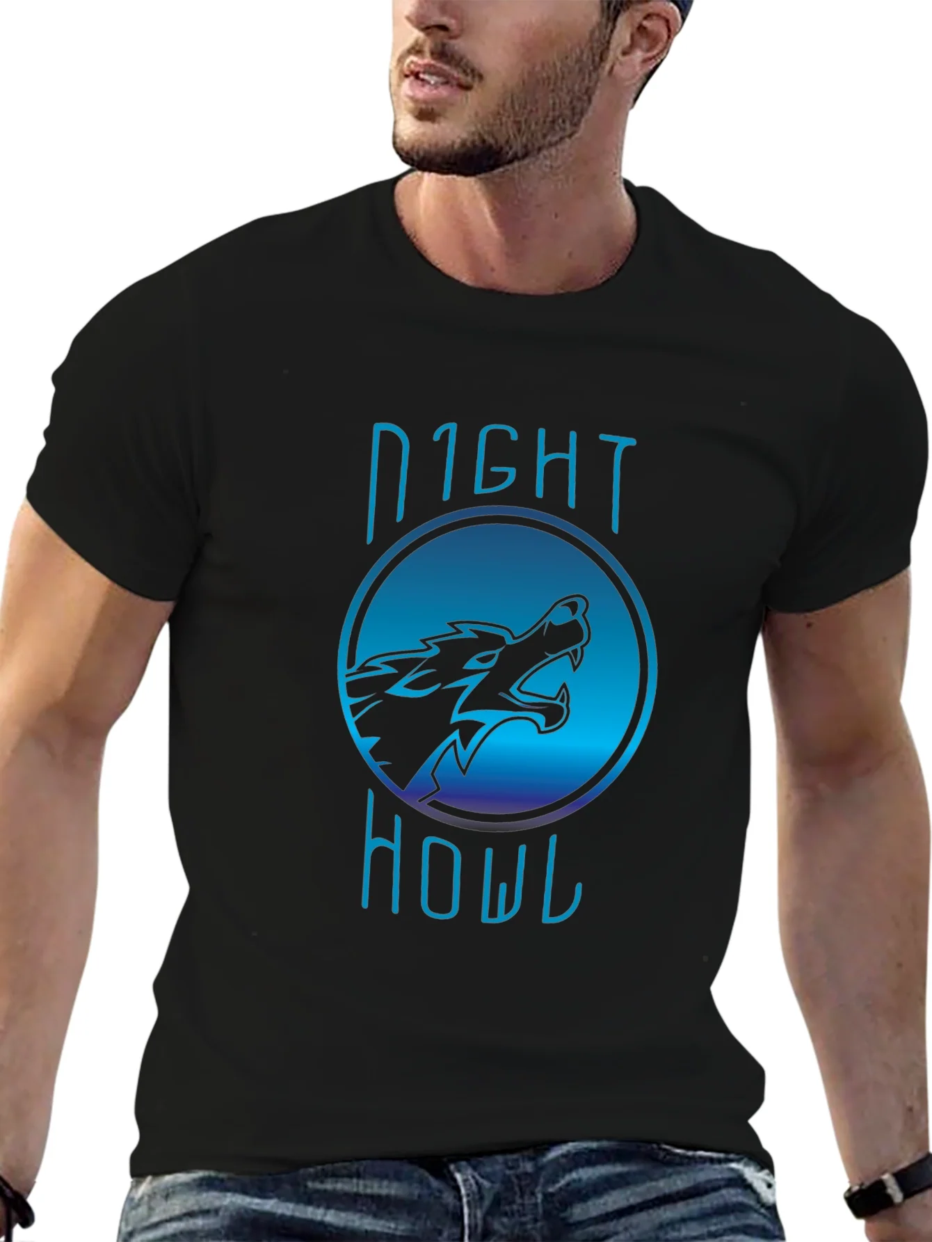 Camiseta Negra Night Howl Dise?o Lobo