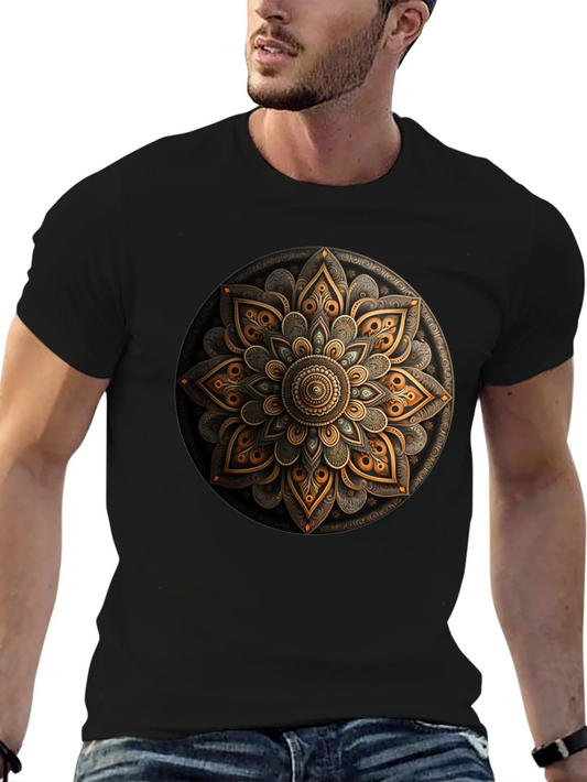 Rebbecca Mandala Art Graphic Print Black T-Shirt