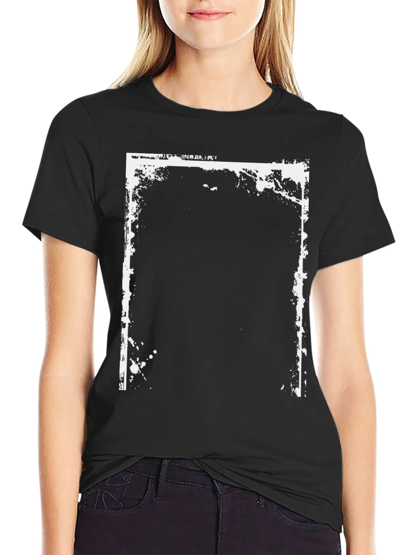 Camiseta Negra con Dise?o Gr¨¢fico Rectangular Blanco