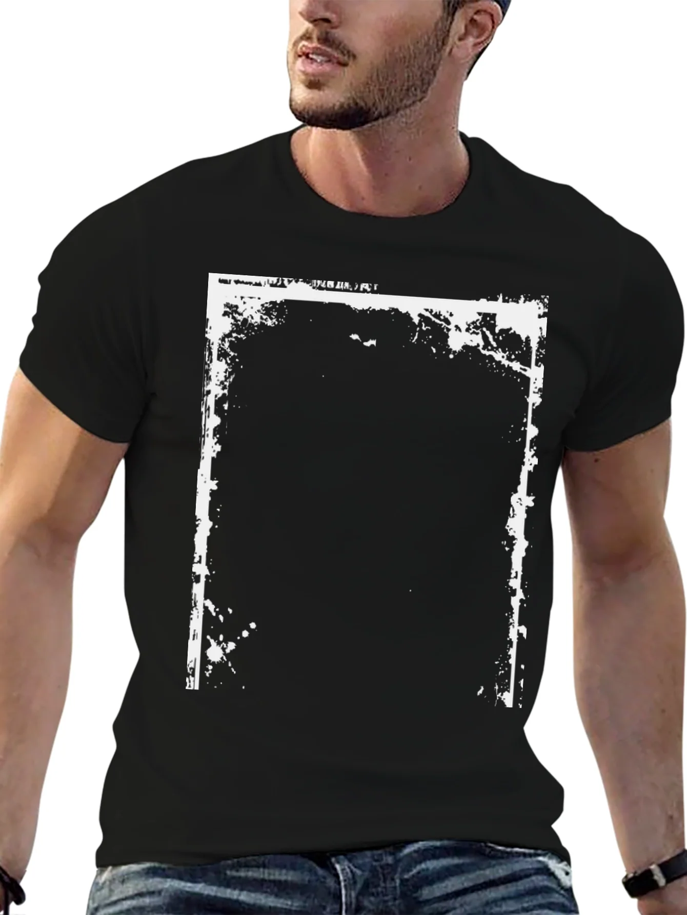 Camiseta Negra con Dise?o Gr¨¢fico Rectangular Blanco
