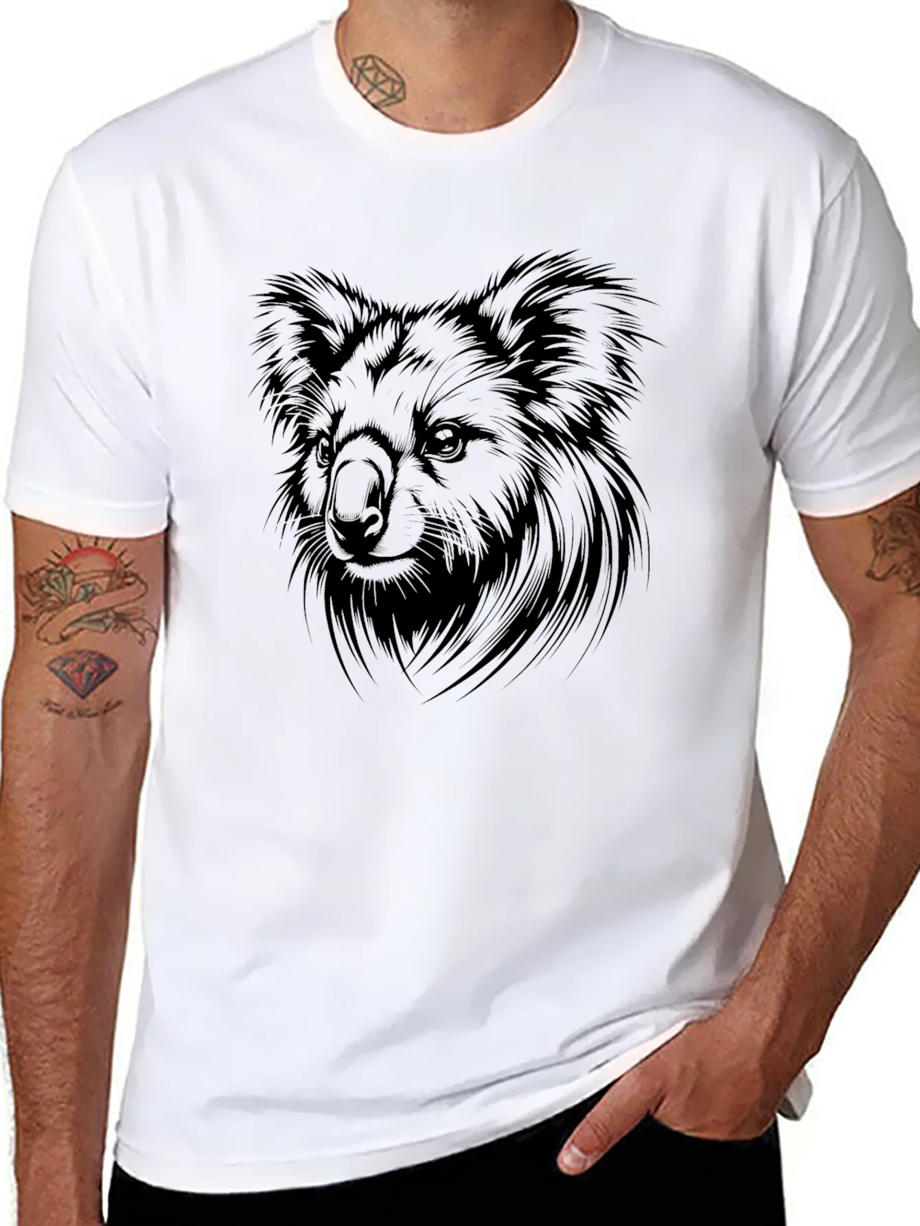 Camiseta Negra con Dise?o de Koala para Hombre