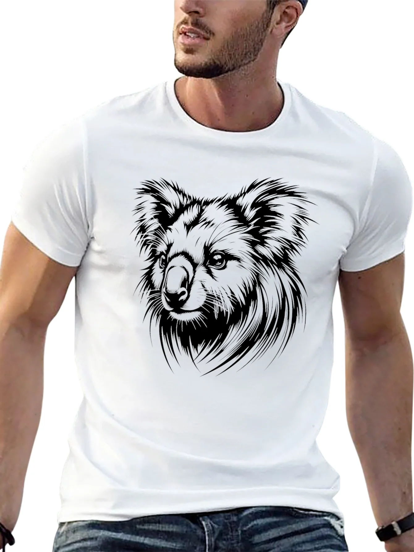 Camiseta Negra con Dise?o de Koala para Hombre