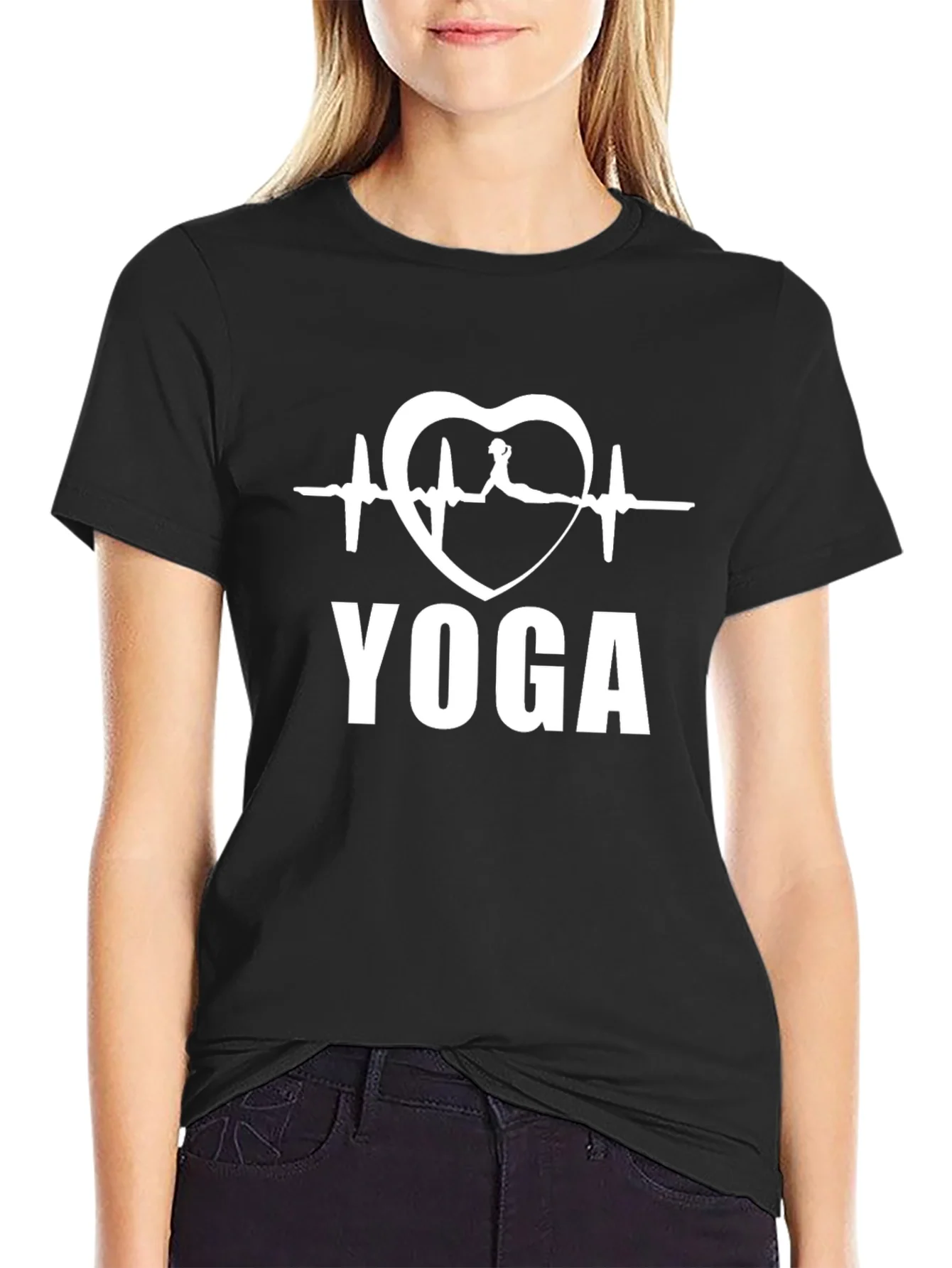 Rebbecca Yoga Heartbeat T-Shirt - Black Cotton Tee