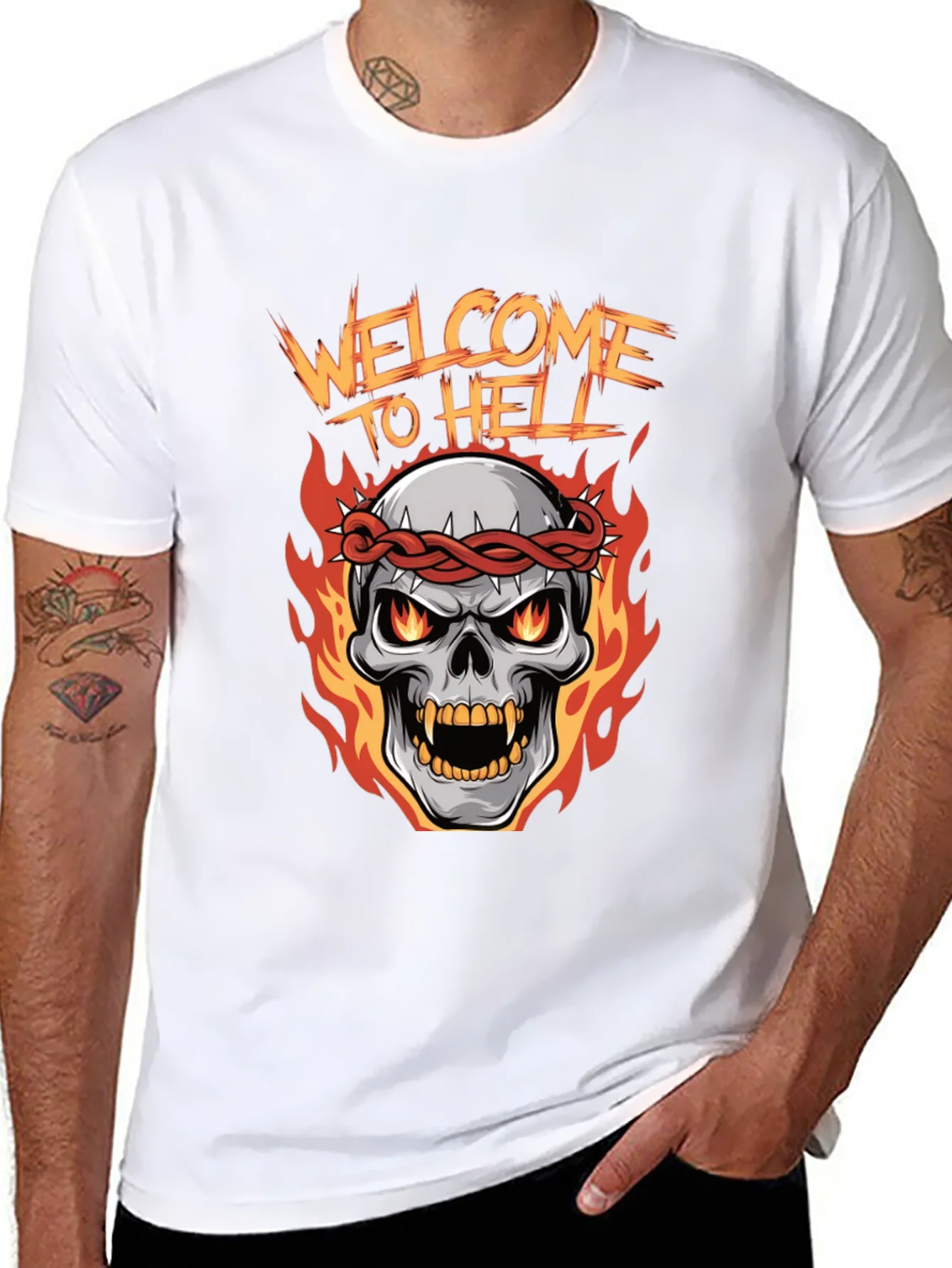 Camiseta Negra Welcome to Hell Calavera en Llamas