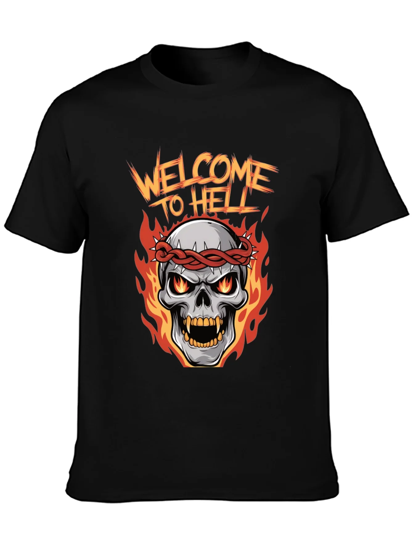 Camiseta Negra Welcome to Hell Calavera en Llamas