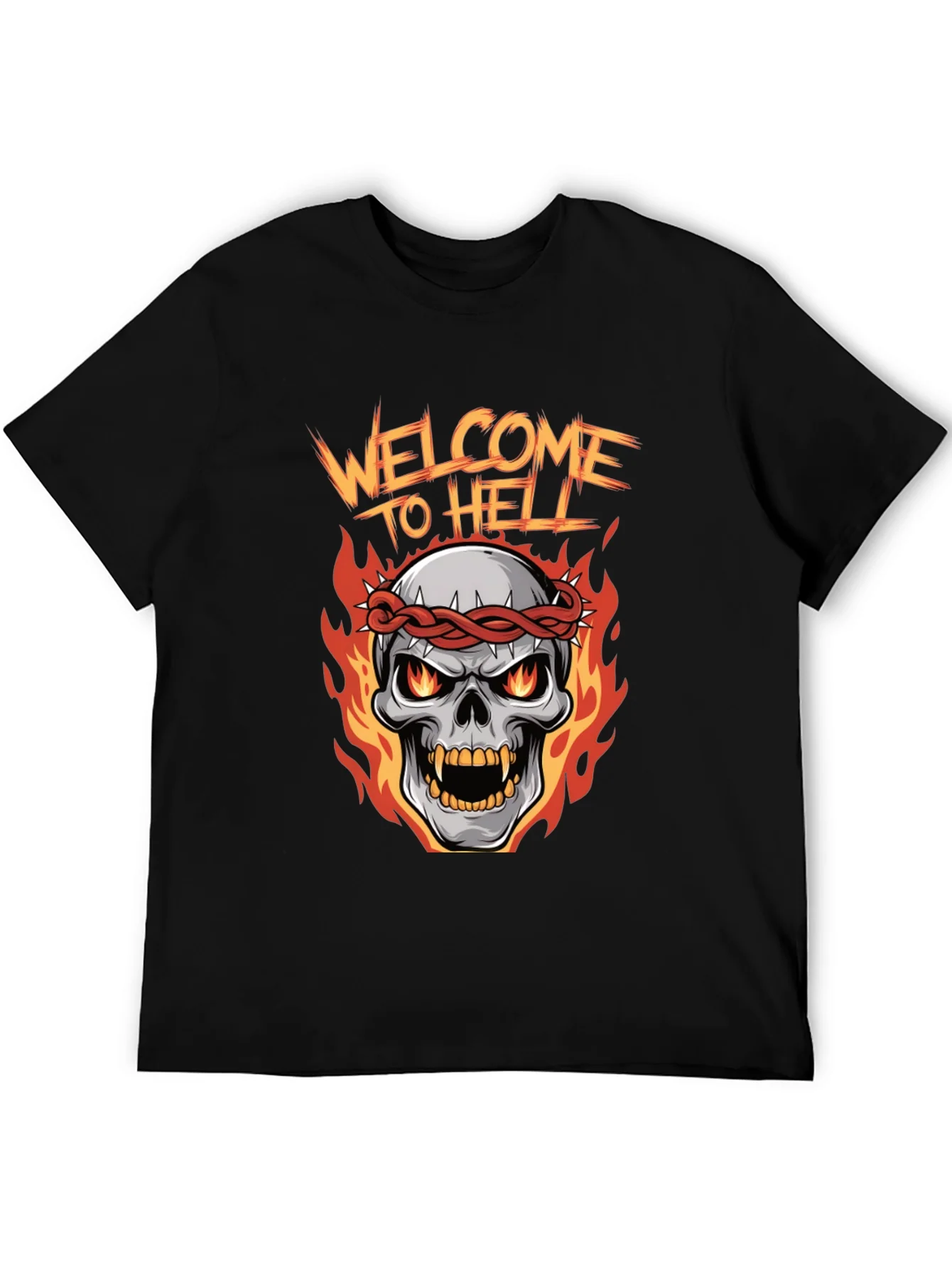 Camiseta Negra Welcome to Hell Calavera en Llamas